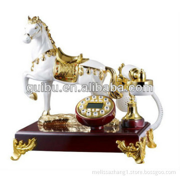 2015 white resin gold plated antique horse telephone for new year gift
